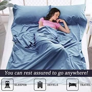 Sleeping Bag Liner Lightweight Portable Sleeping Sheet Dirt-proof Compact Travel Camping Sheet for Outdoor Travel Hiking Hotels Picnics (Blue, 83x71'')