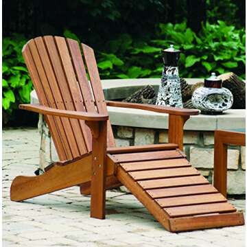 Outdoor Interiors CD3111 Eucalyptus Adirondack Chair with Built-In Ottoman