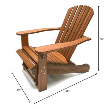Eucalyptus Adirondack Chair with Built-In Ottoman for Comfort