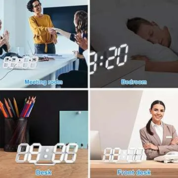 LED Digital Wall Clock, 3D Alarm Clock for Bedroom Living Room Classroom 12/24H/Date/Temperature Large Display Adjustable Brightness Snooze Night Light White 9.7 inch with Remote Control