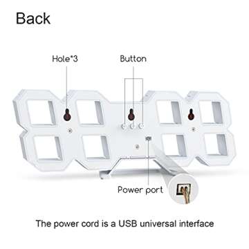 LED Digital Wall Clock, 3D Alarm Clock for Bedroom Living Room Classroom 12/24H/Date/Temperature Large Display Adjustable Brightness Snooze Night Light White 9.7 inch with Remote Control