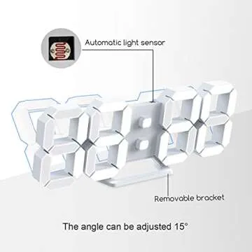 LED Digital Wall Clock, 3D Alarm Clock for Bedroom Living Room Classroom 12/24H/Date/Temperature Large Display Adjustable Brightness Snooze Night Light White 9.7 inch with Remote Control
