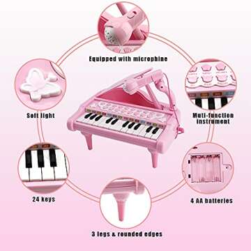 Amy&Benton Toy Piano for Baby Girls Pink Toddler Piano Keyboard Toy 1 2 3 Years Old Girls Kids Birthday Gift Toys