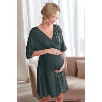 Ekouaer 3 in 1 Labor/Delivery/Hospital Gown Maternity Dress Nursing Nightgown Sleepwear for Breastfeeding, Dark Green, Medium