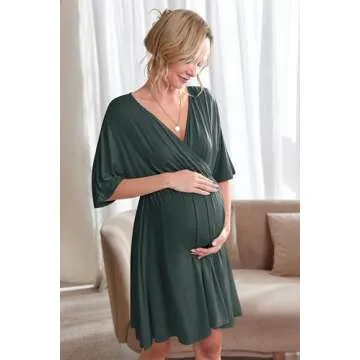 Ekouaer 3 in 1 Labor/Delivery/Hospital Gown Maternity Dress Nursing Nightgown Sleepwear for Breastfeeding, Dark Green, Medium