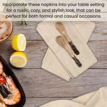 Cotton Clinic 12 Pack Hemstitched Cloth Dinner Napkins Oversized 20x20, Linen Cotton Fabric Tailored with Mitered Corner - Cocktail Napkins, Wedding Dinner Napkins Natural