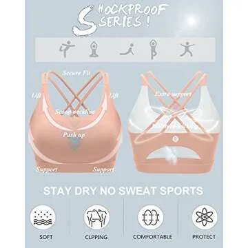 RUNNING GIRL Sports Bras for Women,Strappy Back Pink Bra Plus Size Supportive Workout Bras Padded(WX2354 Pink,M)