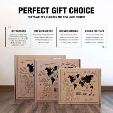 Awesometik WALNUT 3D Wood World Map – 3D Wood Map of the World – Easy Installation with Double S...