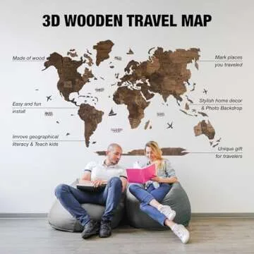 Awesometik 3D Wood World Map - Ideal Home Office Decor