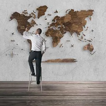 Awesometik 3D Wood World Map - Ideal Home Office Decor