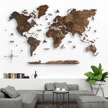 Awesometik 3D Wood World Map - Ideal Home Office Decor
