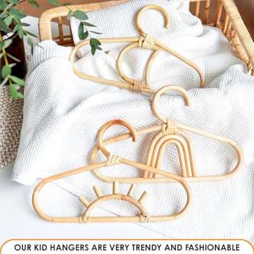 3Pcs Rattan Closet Hanger for Kids Clothes - Baby Clothes Organizer for Kids Hangers Bamboo Room Accessories for Kids Closet Hangers - Childrens Wood Hangers Small Closet Organizer Kids Garment Rack
