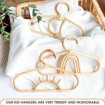 3Pcs Rattan Closet Hanger for Kids Clothes - Baby Clothes Organizer for Kids Hangers Bamboo Room Accessories for Kids Closet Hangers - Childrens Wood Hangers Small Closet Organizer Kids Garment Rack