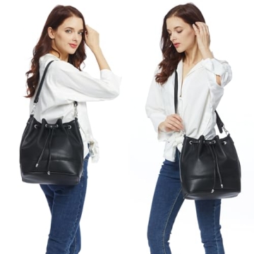 AFKOMST Vegan Leather Bucket Bag Dual Straps Women