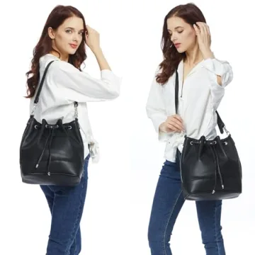 AFKOMST Vegan Leather Bucket Bag Dual Straps Women
