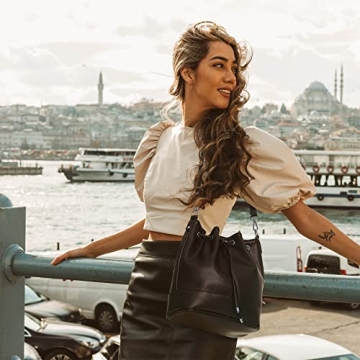 AFKOMST Vegan Leather Bucket Bag Dual Straps Women