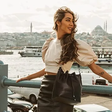 AFKOMST Vegan Leather Bucket Bag Dual Straps Women