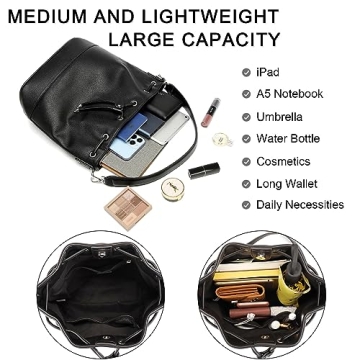 AFKOMST Vegan Leather Bucket Bag Dual Straps Women