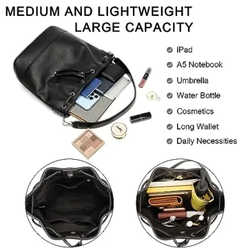 AFKOMST Vegan Leather Bucket Bag Dual Straps Women