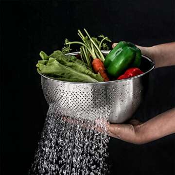 Joyoldelf Stainless Steel Rice Washing Bowl, Versatile 3-In-1 Colander and Kitchen Strainer with Sid...