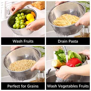 Joyoldelf Stainless Steel Rice Washing Bowl for Kitchen