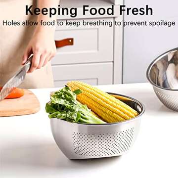 Joyoldelf Stainless Steel Rice Washing Bowl for Kitchen