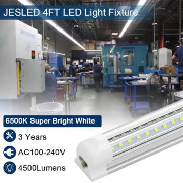 JESLED LED Shop Light 4FT, 36W 4500LM 6500K Cool White, T8 Integrated LED Light Fixture, High Output...