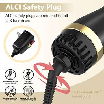 One-Step Hair Dryer and Volumizer with Ionic Ceramic Brush - 2-in-1 Styling Tool for Drying and Volumizing Hair (Gold)