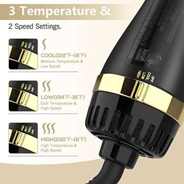 One-Step Hair Dryer and Volumizer with Ionic Ceramic Brush - 2-in-1 Styling Tool for Drying and Volumizing Hair (Gold)