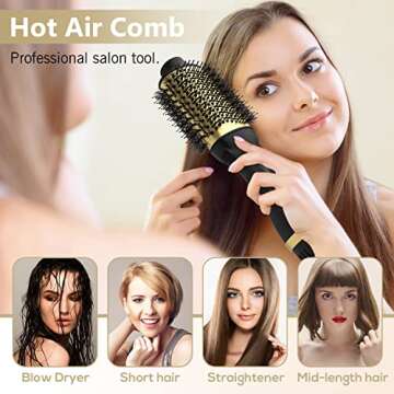 One-Step Hair Dryer and Volumizer with Ionic Ceramic Brush - 2-in-1 Styling Tool for Drying and Volumizing Hair (Gold)