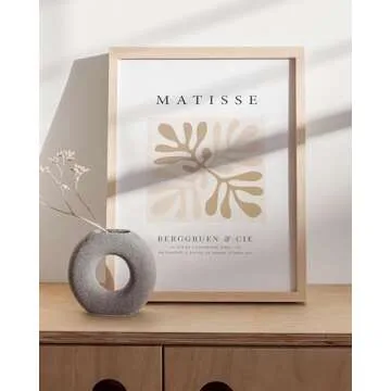 HAUS AND HUES Matisse Minimalist Modern Art Print - Aesthetic Henri Matisse Wall Art, Abstract Room Poster for Dorm Room, Bedroom, Living Room and Kitchen Walls (Beige Frame, 12x16)