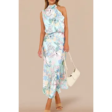 PRETTYGARDEN Women's Elegant Satin Summer Maxi Dress