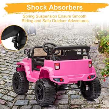 VALUE BOX Kids Ride On Truck 2.4G Remote Control, Kids Electric Ride-on Car 12V Battery Motorized Vehicles Age 3-5 w/ 3 Speeds, Spring Suspension, LED Lights, Horn, Music Player, Seat Belts (Pink)