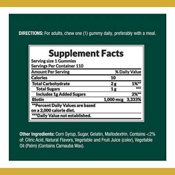 Biotin by Nature's Bounty - Fruit Flavored Gummies for Hair, Skin & Nails, 1000 mcg, 110 Count