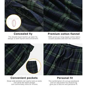 LAPASA Men's 100% Cotton Flannel Pajama Pants with Pockets