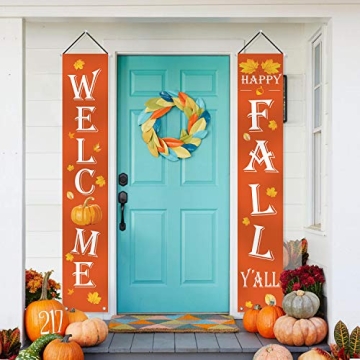 Fall Decor - Fall Outdoor Decorations for Home - WELCOME HAPPY FALL YALL Large Hanging Flags Signs P...