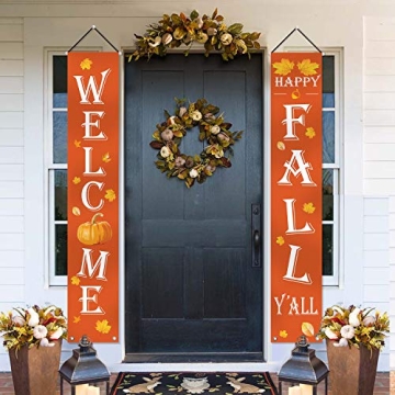 Fall Decor - Fall Outdoor Decorations for Home - WELCOME HAPPY FALL YALL Large Hanging Flags Signs Porch Banners - Autumn Decor for Home Door Birthday Party Yard Outdoor