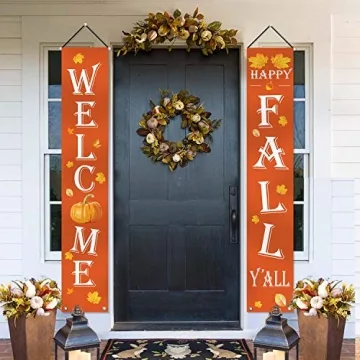 Fall Decor - Fall Outdoor Decorations for Home - WELCOME HAPPY FALL YALL Large Hanging Flags Signs Porch Banners - Autumn Decor for Home Door Birthday Party Yard Outdoor