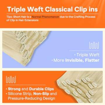 Full Shine Blonde Clip in Hair Extensions Real Human Hair Short Clip in Extensions for Women Triple Weft Blonde Real Hair Extensions Clip in Human Hair Remy Hair Thick Ends 12 Inch 7 Pcs 95 G