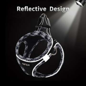 AMTOR Small Dog Harness with Leash Set, No Escape Easy Walk Puppy Harnesses for Training Walking, Step-in Reflective Soft Dogs Vest for XS S Medium Extra-Small Large Sized Dog(Blackwhite,M)