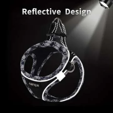 AMTOR Small Dog Harness with Leash Set, No Escape Easy Walk Puppy Harnesses for Training Walking, Step-in Reflective Soft Dogs Vest for XS S Medium Extra-Small Large Sized Dog(Blackwhite,M)