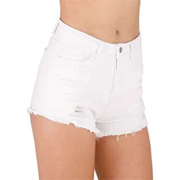 Haola Womens Juniors High Waisted Ripped Hole Denim Shorts Raw Hem Distressed Jean Shorts White1 L