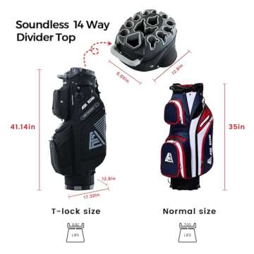 ASK ECHO 2024 T-Lock Golf Cart Bag with 14 Way Organizer Divider Top, Premium Cart Bag with Handles and Rain Cover, for Men (Black)