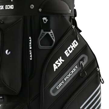 ASK ECHO 2024 T-Lock Golf Cart Bag with 14 Way Organizer Divider Top, Premium Cart Bag with Handles and Rain Cover, for Men (Black)