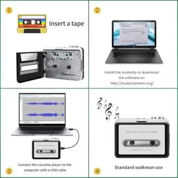 Reshow Walkman Cassette Tape Player – Portable Tape Player Audio Cassette to Digital Converter – Compatible with Laptops and Personal Computers – Convert Cassette Tape Recorder to IPod Format (Silver)