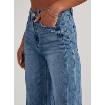 Sidefeel Women's Wide Leg Jeans High Waisted Strechy Raw Hem Denim Pants Size 8 Blue