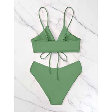 Meetall Sage Green High Cut Triangle Bikini Set Swimsuits for Women Sexy Cheeky String Brazilian Bathing Suits Two Piece Size M
