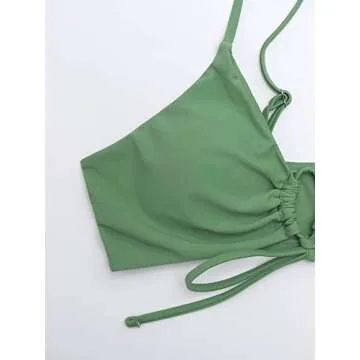 Meetall Sage Green High Cut Triangle Bikini Set Swimsuits for Women Sexy Cheeky String Brazilian Bathing Suits Two Piece Size M