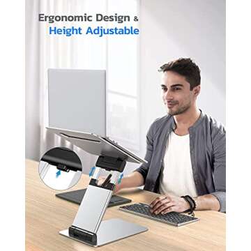 Nulaxy Laptop Stand, Ergonomic Sit to Stand Laptop Holder Convertor, Adjustable Height from 2.1" to ...