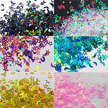LoveOurHome 6 Colors Star Moon Chunky Glitter Flakes Resin Epoxy Accessories Holographic Black Blue ...
